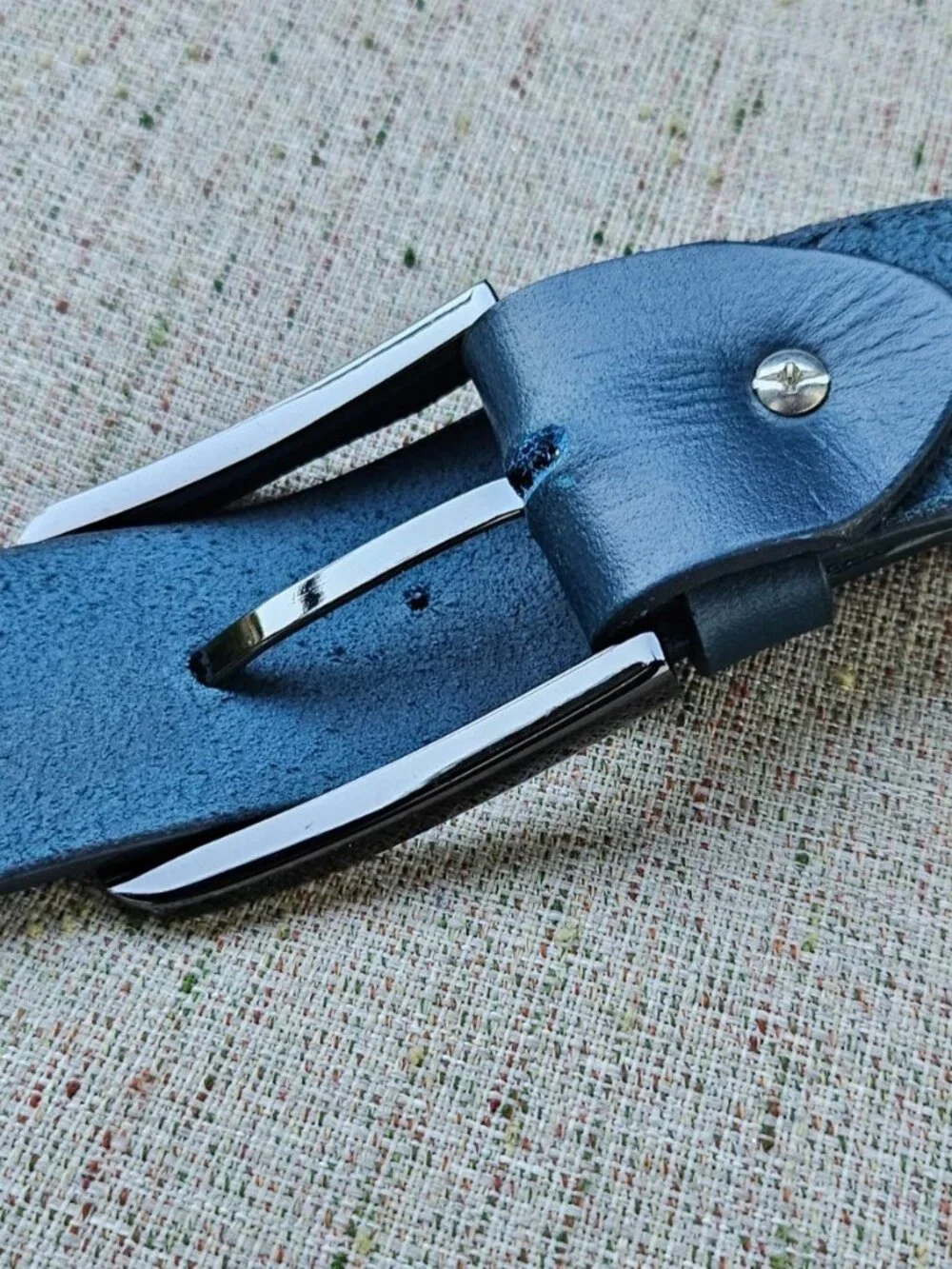 Blue Belt Genuine Leather Waistband Unisex Belt Pin Buckle Handmade Size 36 New